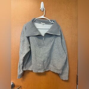 Z Supply Light Grey Ribbed Collar Pullover